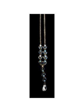 Teardrop Necklace With different colors of Blue stones and enamel painted leave